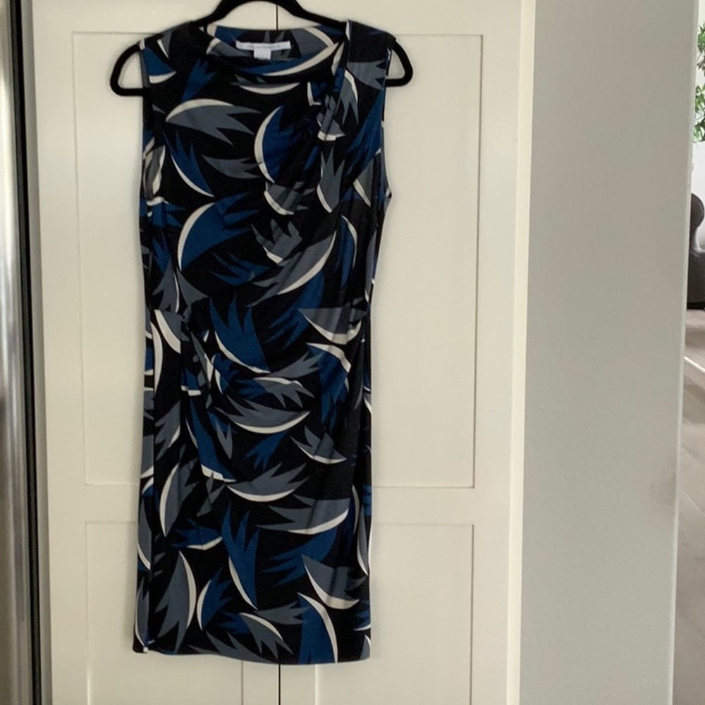 Diane Von Furstenberg Blue and Black Midi Dress